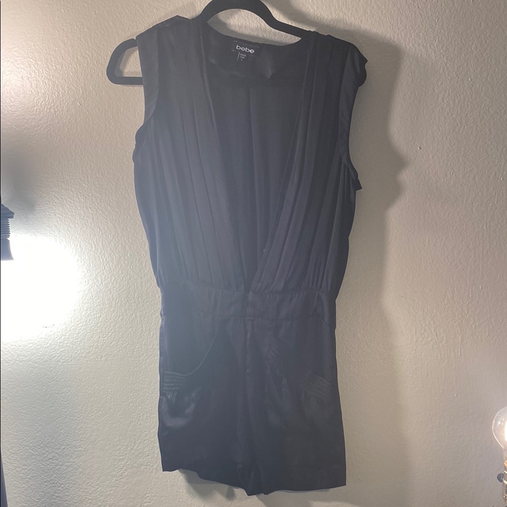 Bebe Black Sleeveless Romper with Fitted Waist